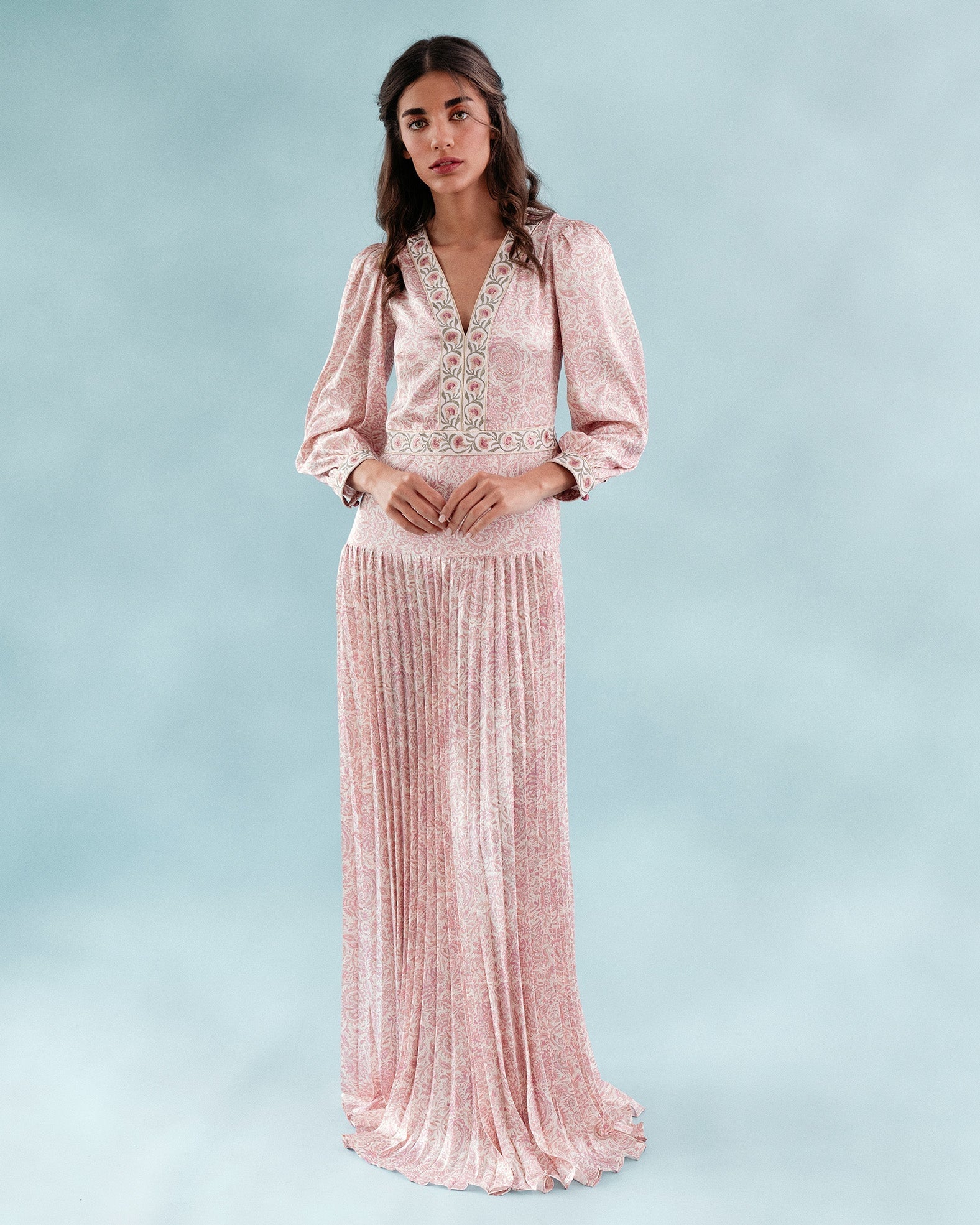 Tooba Maxi Dress - Printed Silk Pink Dresses - Maxi Rosewater House