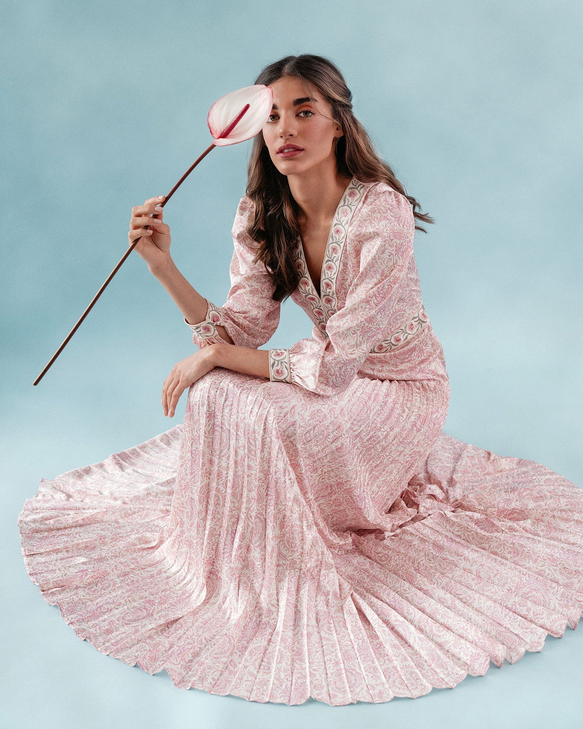 Tooba Maxi Dress - Printed Silk Pink Dresses - Maxi Rosewater House