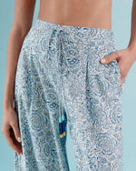 Gina Pants - Printed Linen Blue Bottoms - Pants Rosewater House
