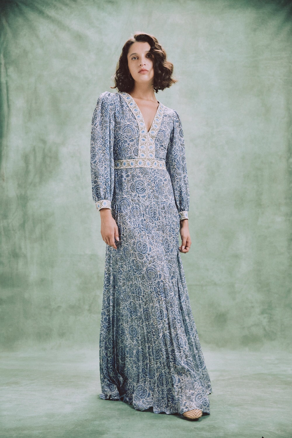Tooba Maxi Dress - Printed Chiffon Blue Rosewater House