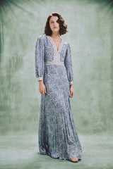 Tooba Maxi Dress - Printed Chiffon Blue Rosewater House 