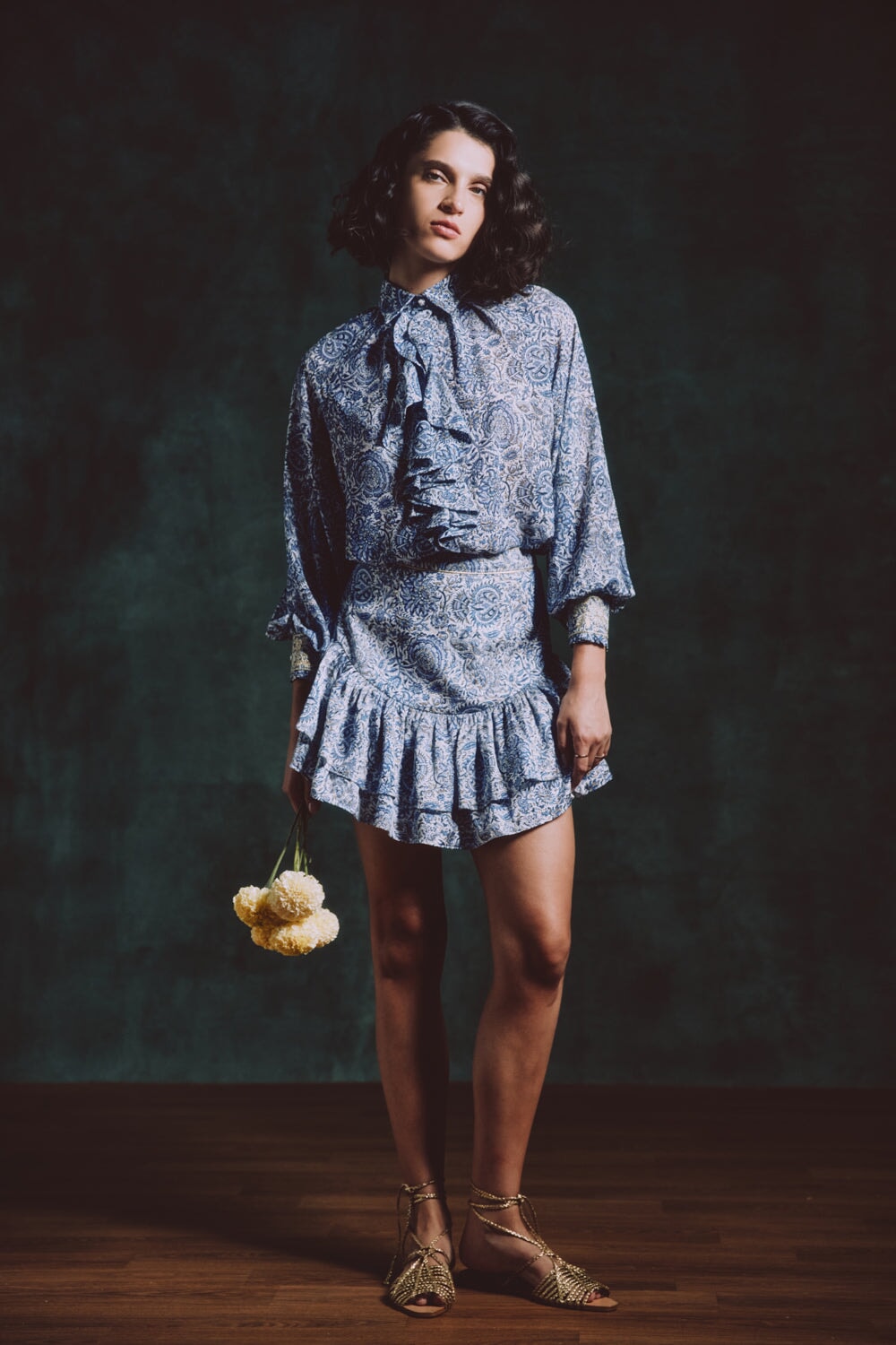 Naz Blouse - Printed Chiffon Blue Tops - Blouse Rosewater House