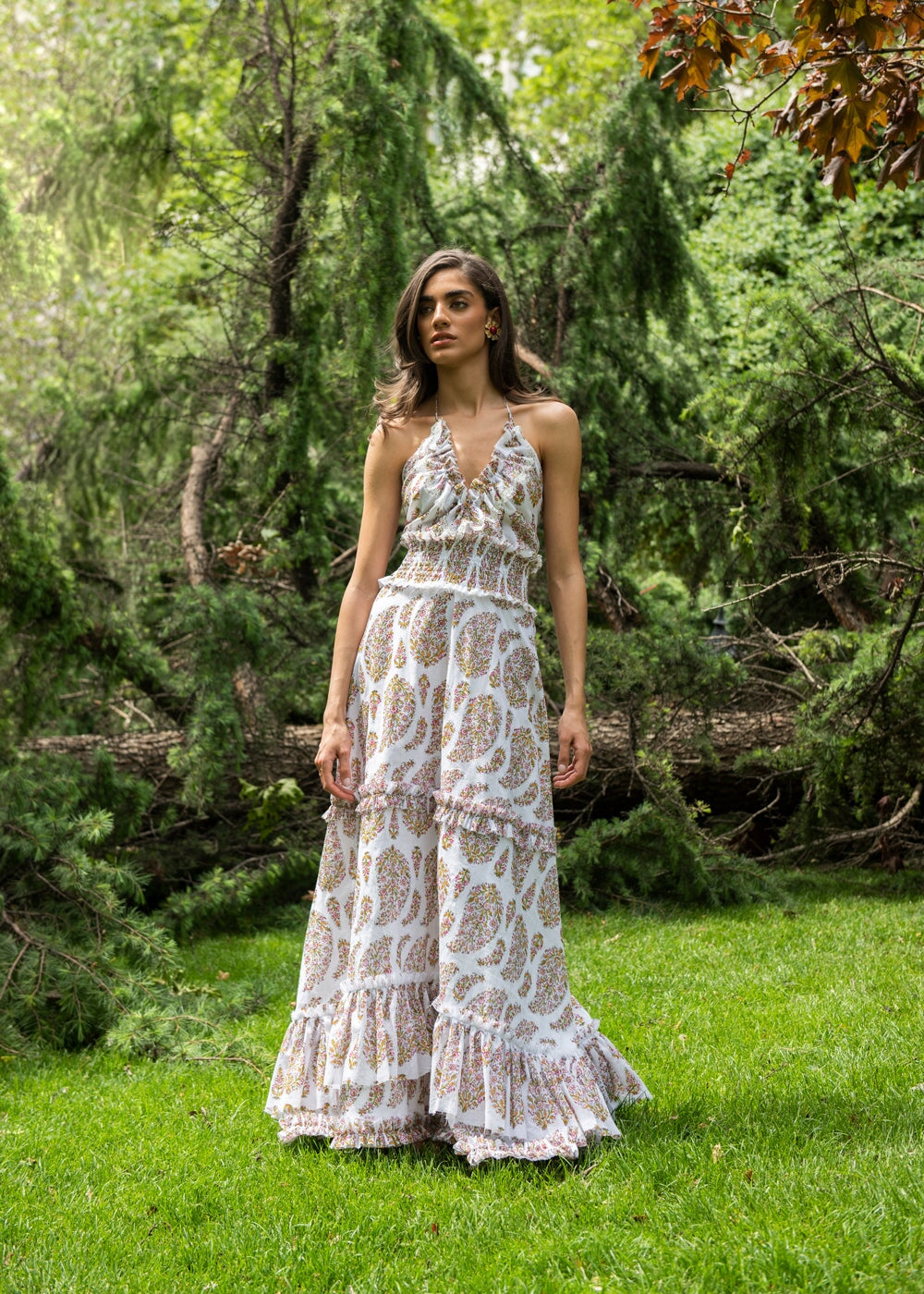 Bahar Ruffle Dress - Pink Paisley Dresses - Formal Rosewater House