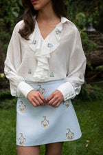 Naz Blouse - White & Blue Tops - Blouse Rosewater House