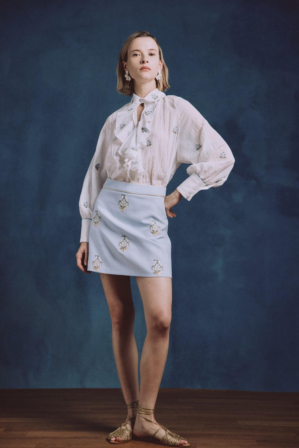 Naz Blouse - White & Blue Tops - Blouse Rosewater House