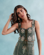 Shalimar Bustier - Shalimar Embroidered Green & Pink Tops - Bustier & Embroidered Rosewater House