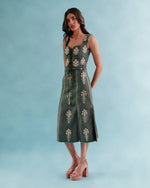 Shalimar Skirt - Shalimar Embroidered Green & Pink Bottoms - Skirts Rosewater House