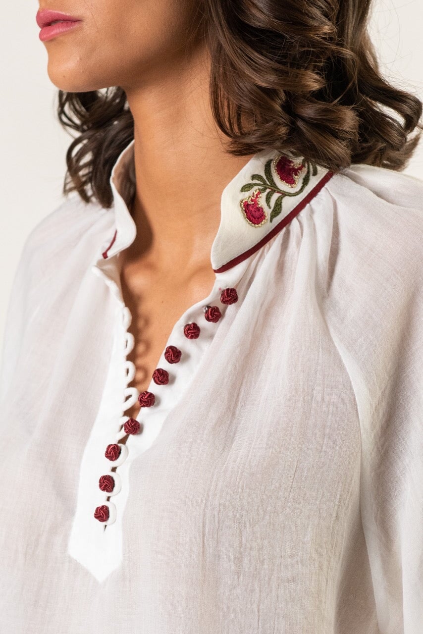 Golbarg Blouse - White & Red Rosewater House