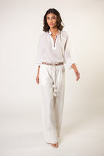Carnation Pants - White & Red Bottoms - Pants RoseWaterHouse