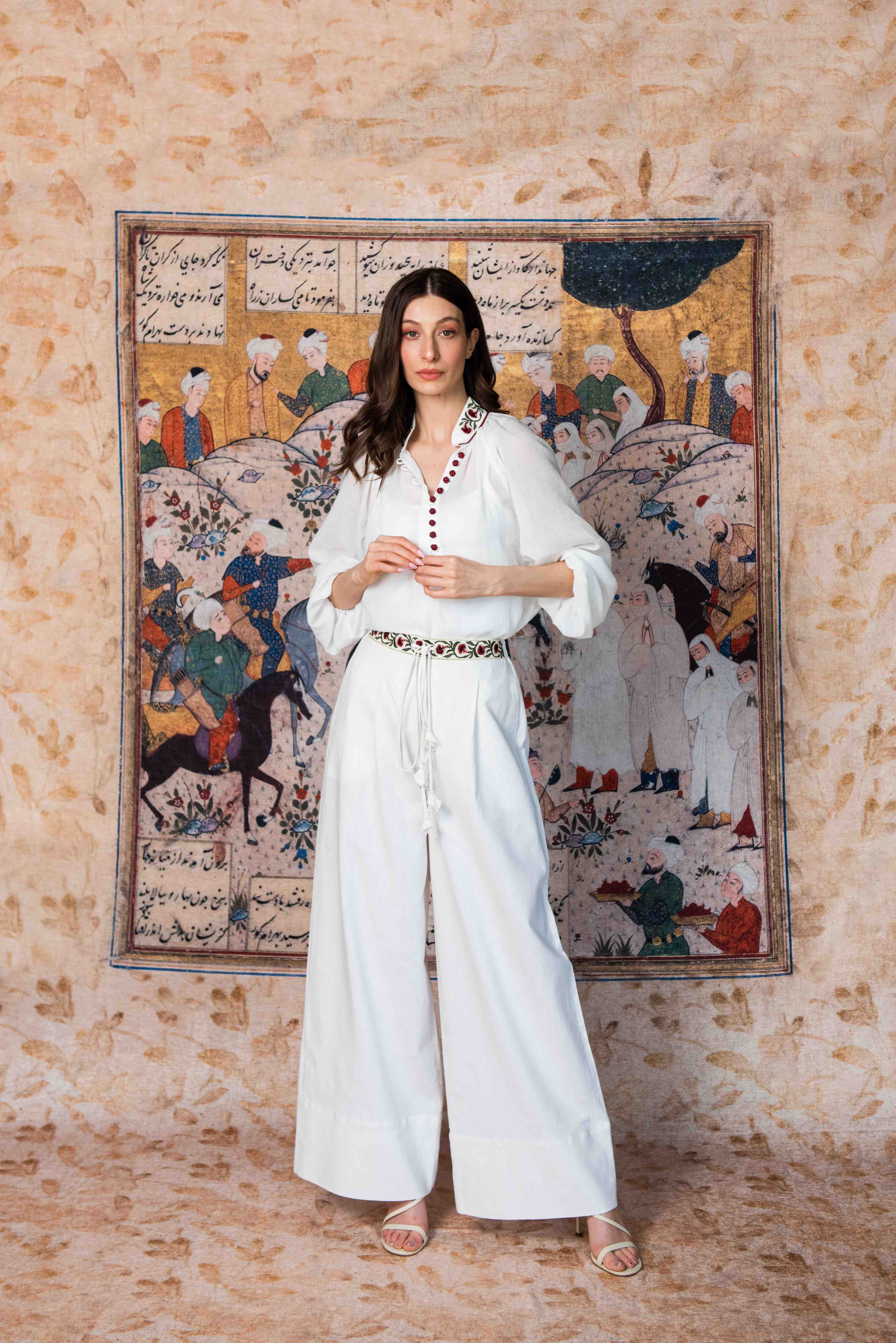 Golbarg Blouse - White & Red Rosewater House