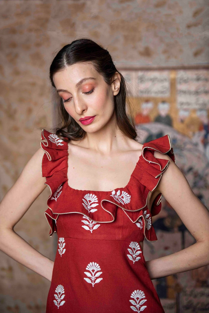 Malika Dress - Deep Red Rosewater House