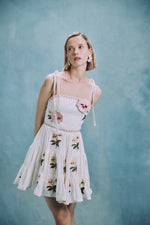 Tara Mini Dress - Pansy Embroidered Offwhite & Yellow Dresses - Formal Rosewater House