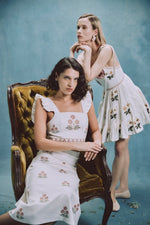 Tara Mini Dress - Pansy Embroidered Offwhite & Yellow Dresses - Formal Rosewater House