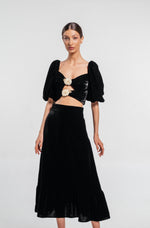 Mahtab Belted Velvet Skirt - Black Bottoms - Skirts Rosewater House
