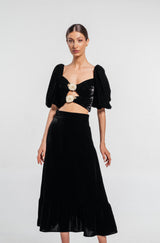 Mahtab Belted Velvet Skirt - Black Bottoms - Skirts Rosewater House 