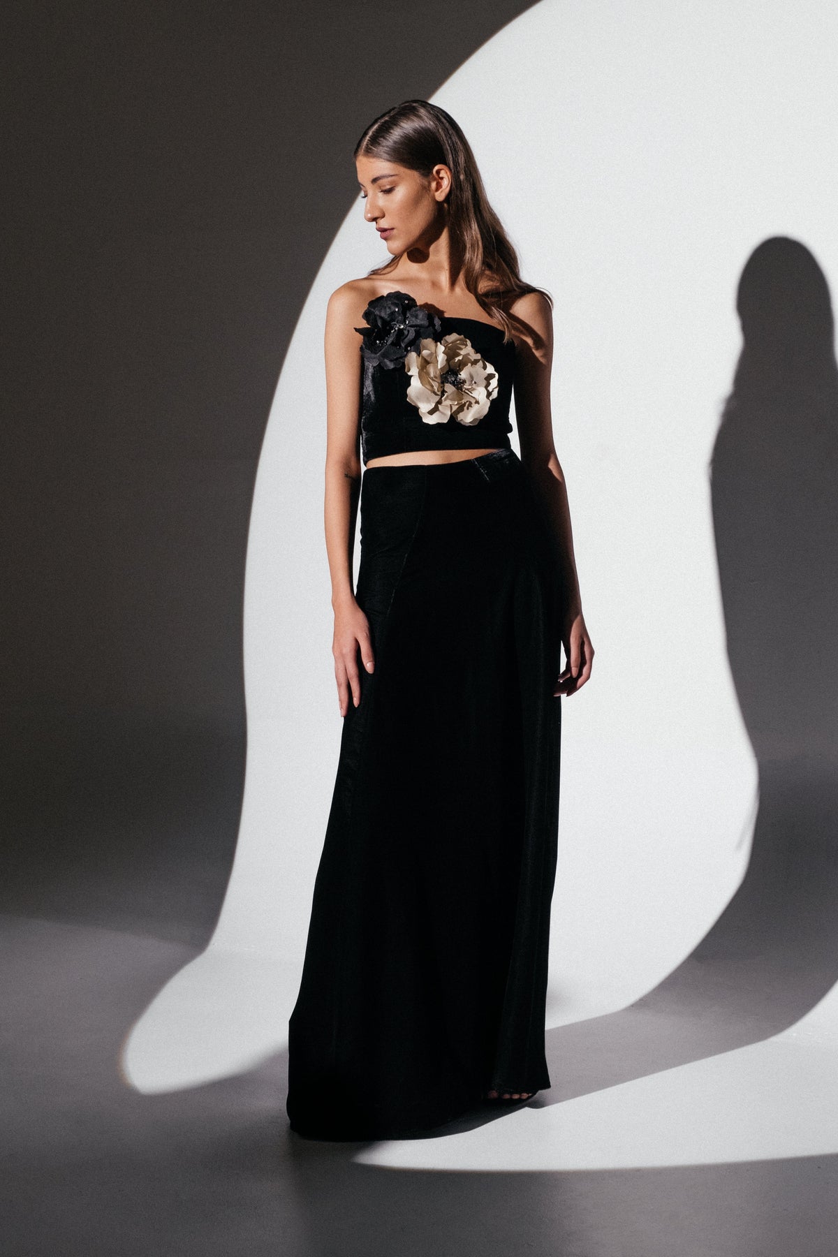 Persica Floral Bustier - Black & Ivory Tops - Bustier & Embroidered Rosewater House