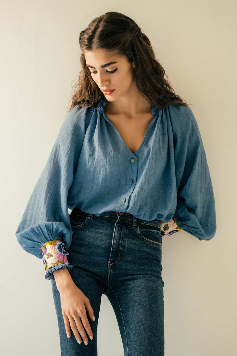 Pansy Blouse - Cobalt Blue Tops - Blouse Rosewater House 
