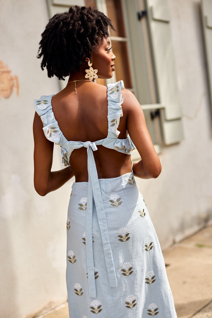 Malika Dress - White & Baby Blue Dresses - Formal OVER THE MOON