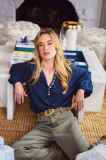 Golab Blouse - Navy & Red Tops - Blouse Rosewater House