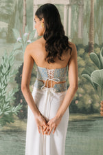 Termeh Jahan Top - Blue & Silver Paisley Tops - Bustier & Embroidered OVER THE MOON