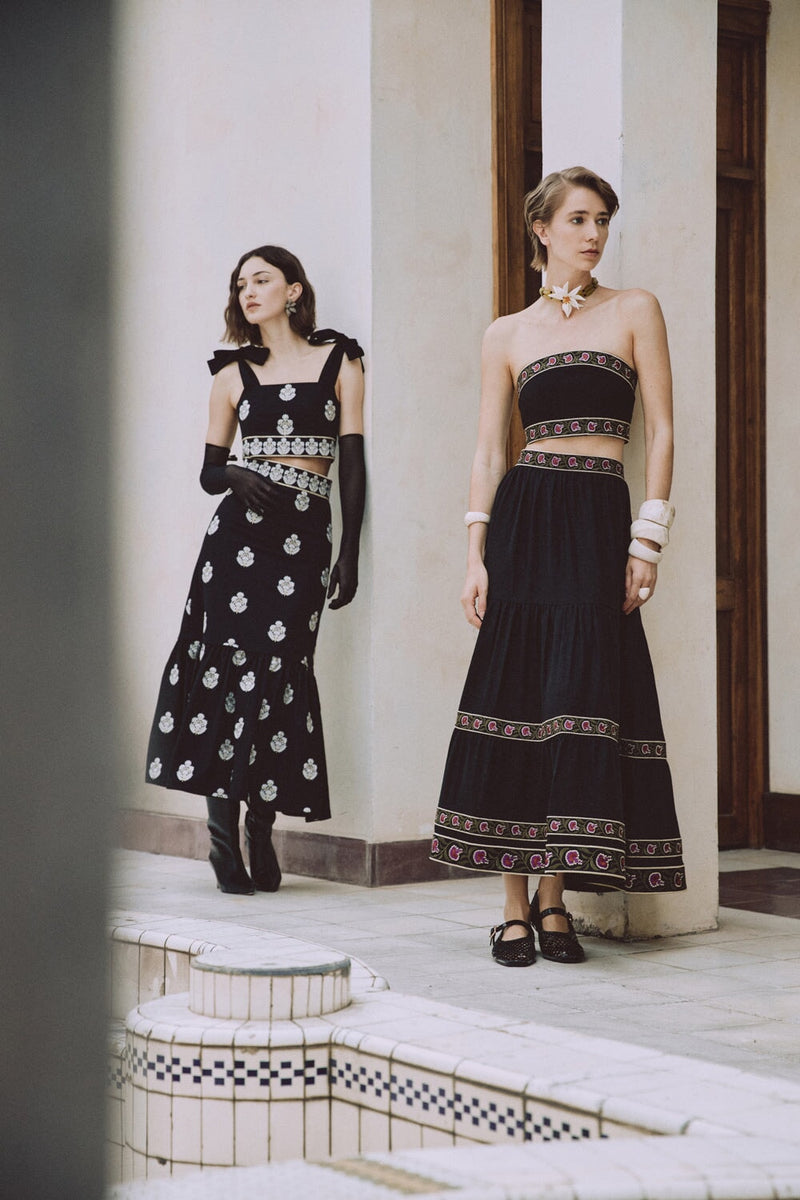 Carnation Crop Top - Black & Brick Tops - Bustier & Embroidered Rosewater House 