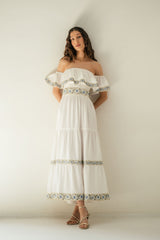 Carnation Ruffle Dress - Off White & Blue Dresses - Formal Rosewater House 