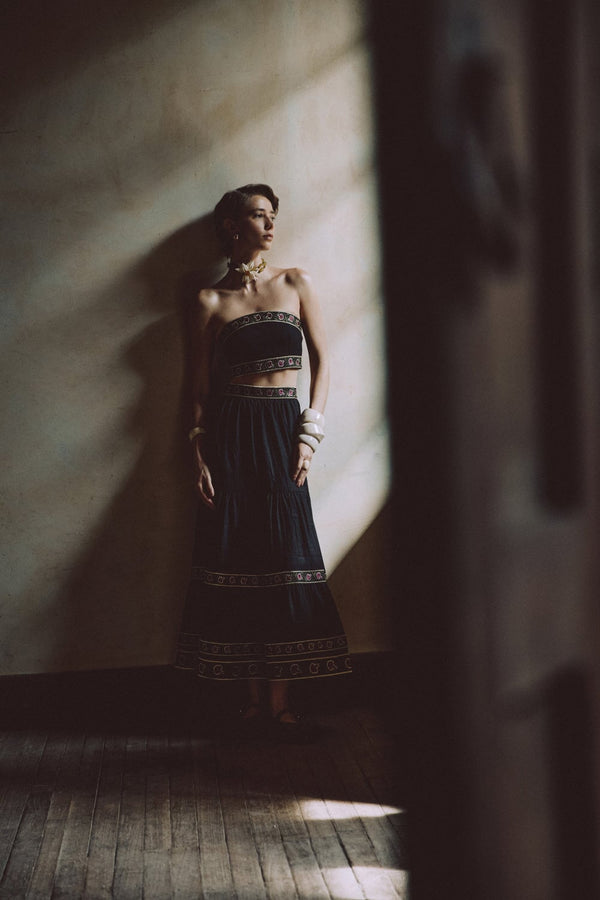 Carnation Crop Top - Black & Brick Tops - Bustier & Embroidered Rosewater House 