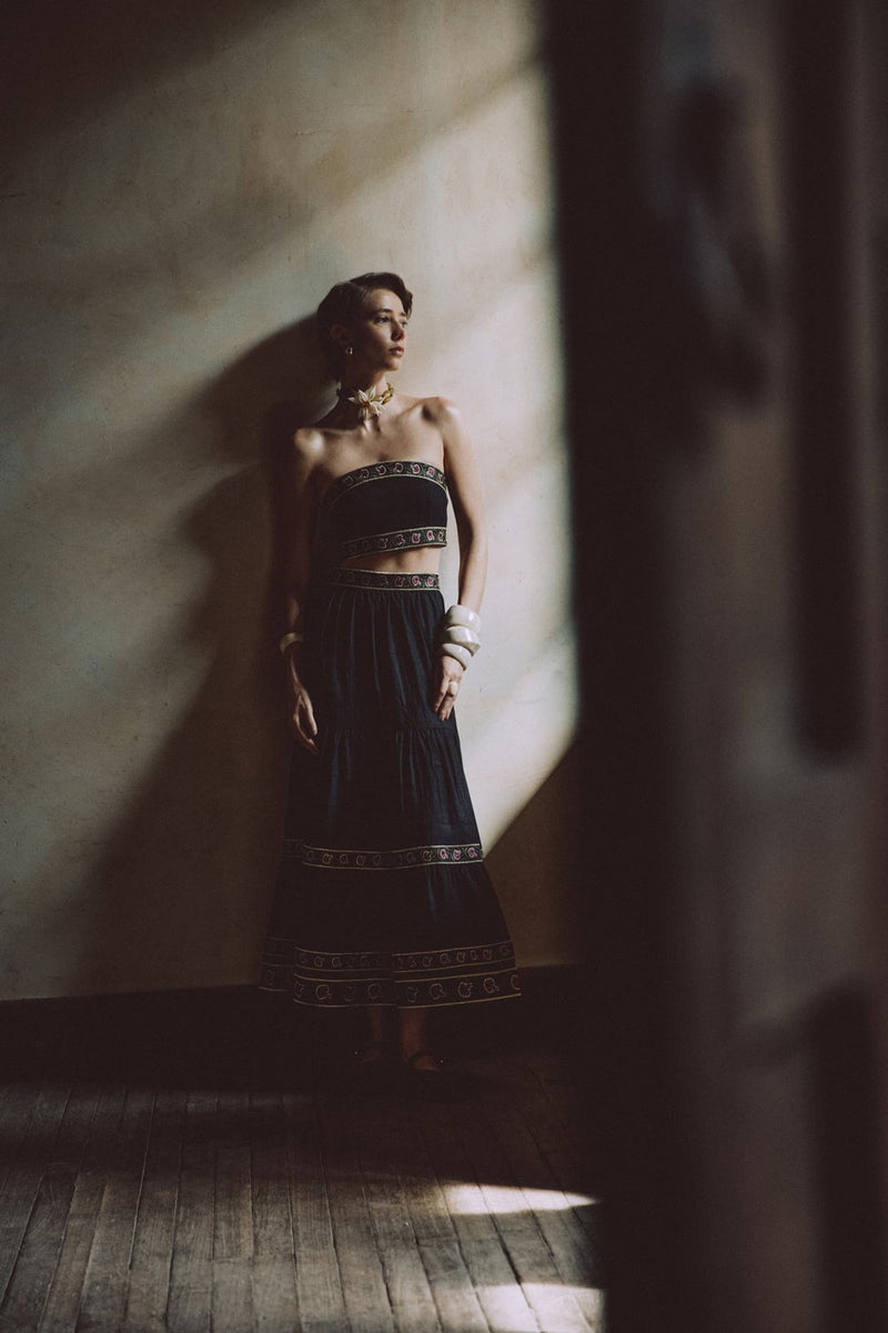 Carnation Crop Top - Black & Brick Tops - Bustier & Embroidered Rosewater House 