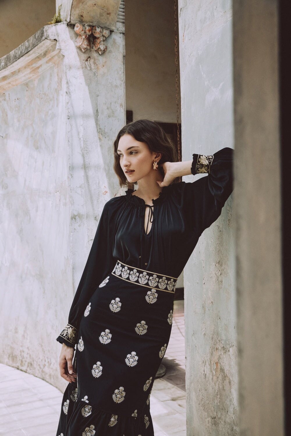 Begum Skirt- Black, White & Gold Rosewater House