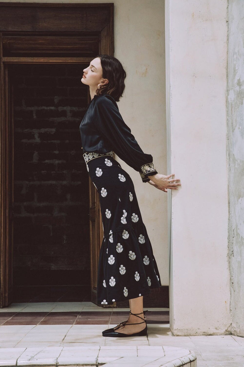 Begum Skirt- Black, White & Gold Rosewater House 