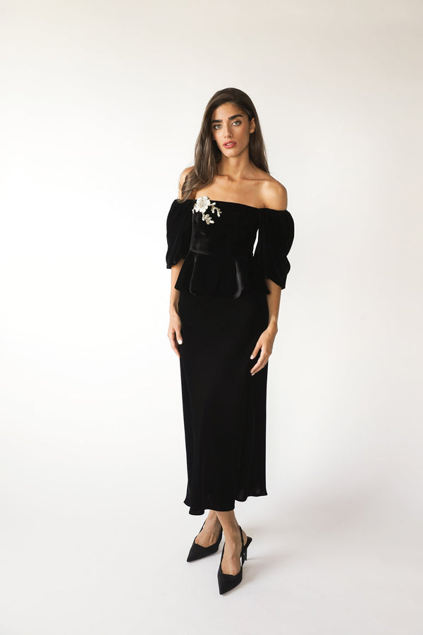 Celeste Peplum Top - Black (Pre-Order) Rosewater House 
