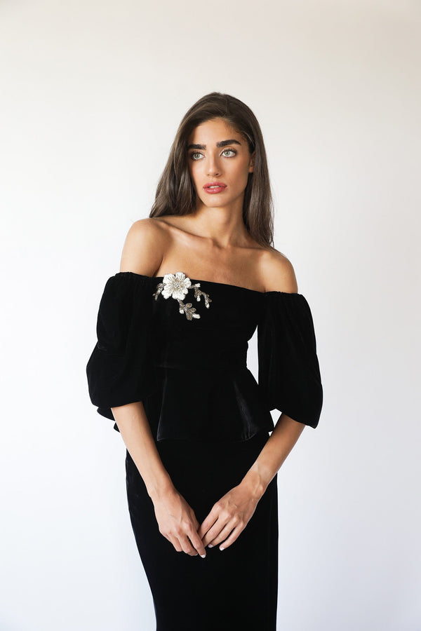Celeste Peplum Top - Black (Pre-Order) Rosewater House 