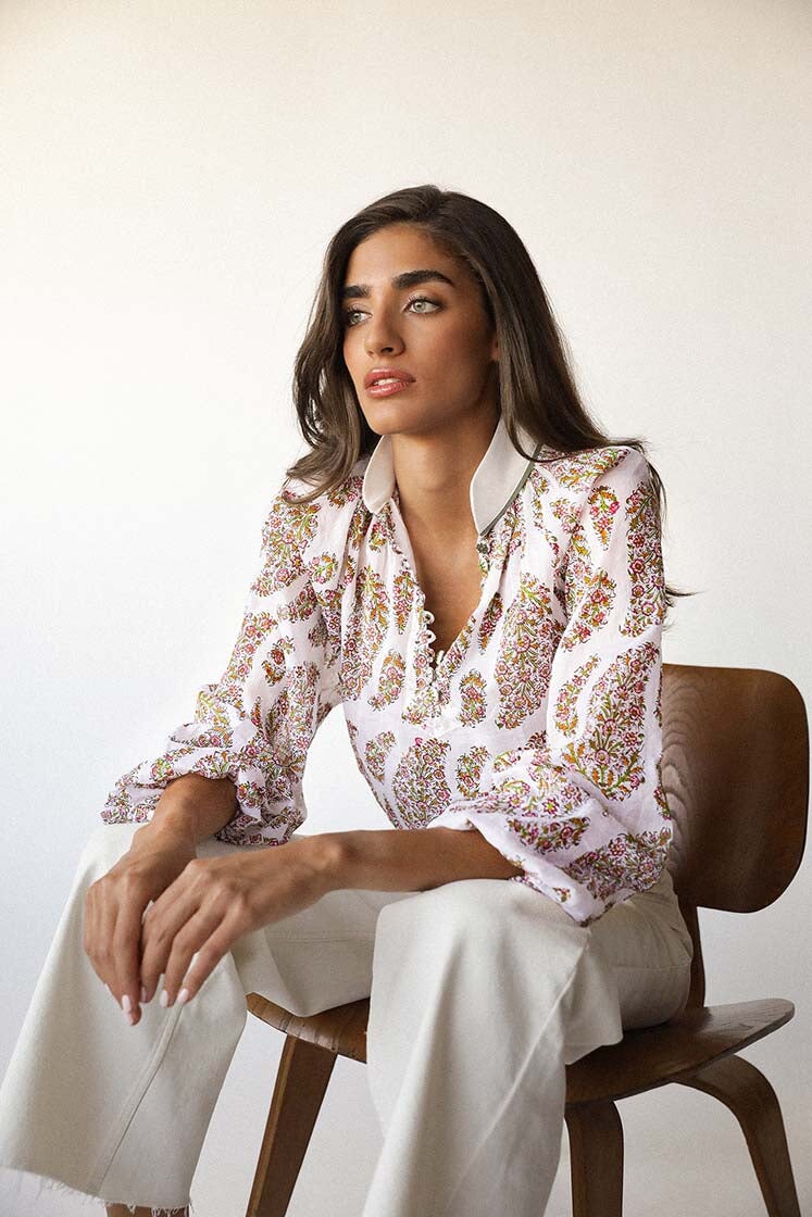 Golab Blouse - Pink Paisley Tops - Blouse Rosewater House