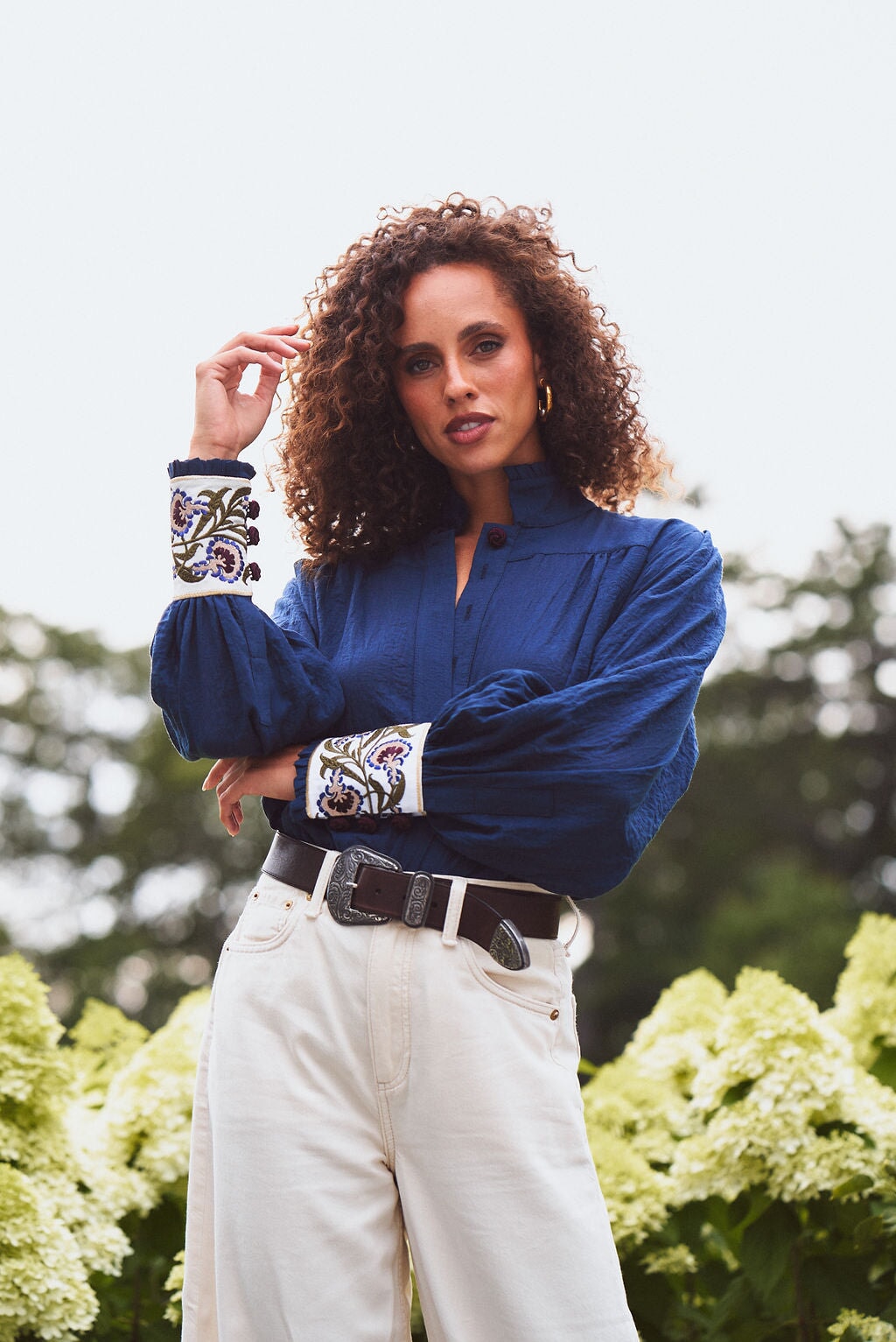 Carnation Blouse - Navy Tops - Blouse Rosewater House