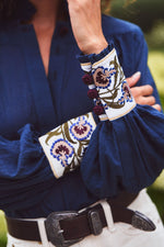 Carnation Blouse - Navy Tops - Blouse Rosewater House