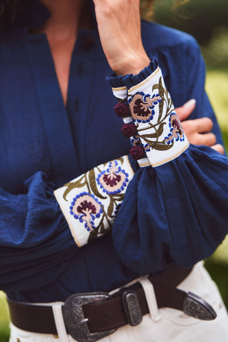 Carnation Blouse - Navy Tops - Blouse Rosewater House 