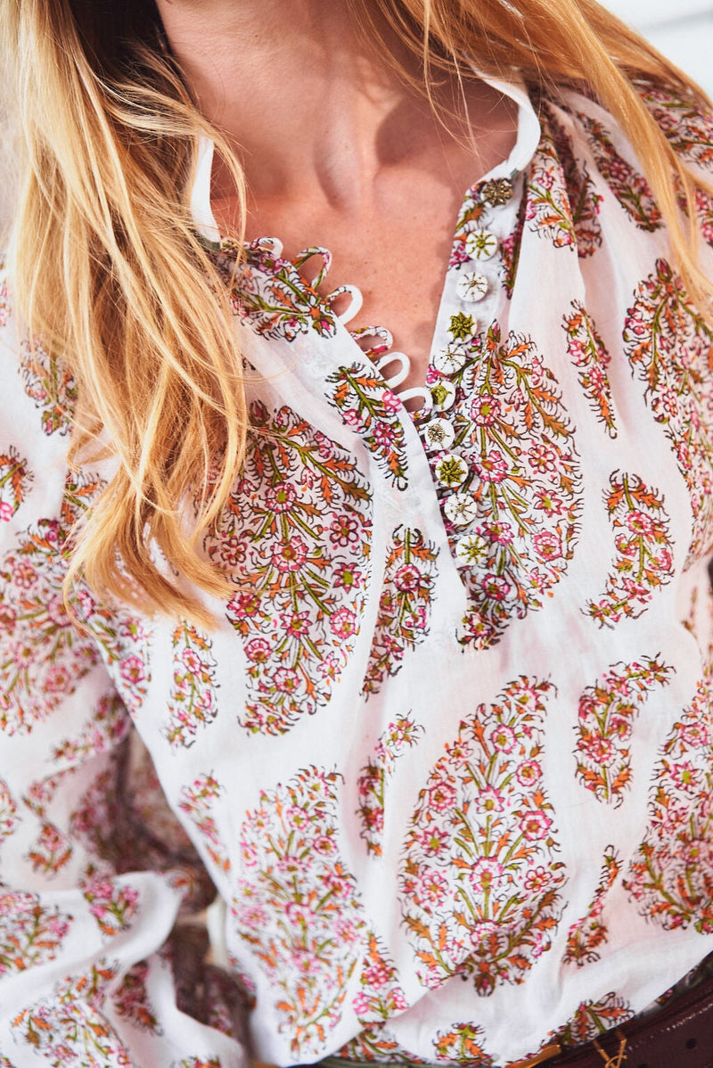 Golab Blouse - Pink Paisley Tops - Blouse Rosewater House 