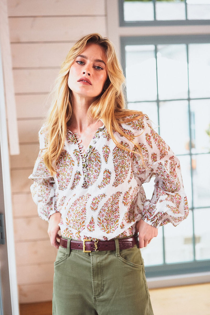 Golab Blouse - Pink Paisley Tops - Blouse Rosewater House 