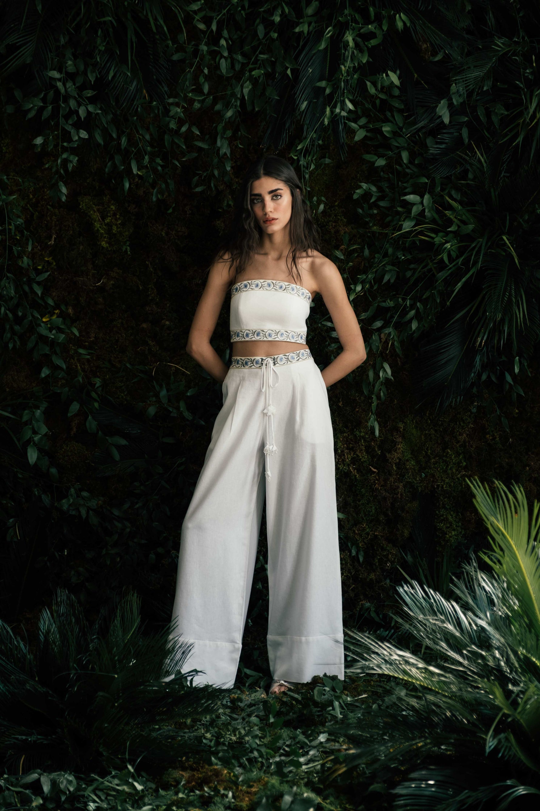 Carnation Pants - White & Blue Bottoms - Pants OVER THE MOON