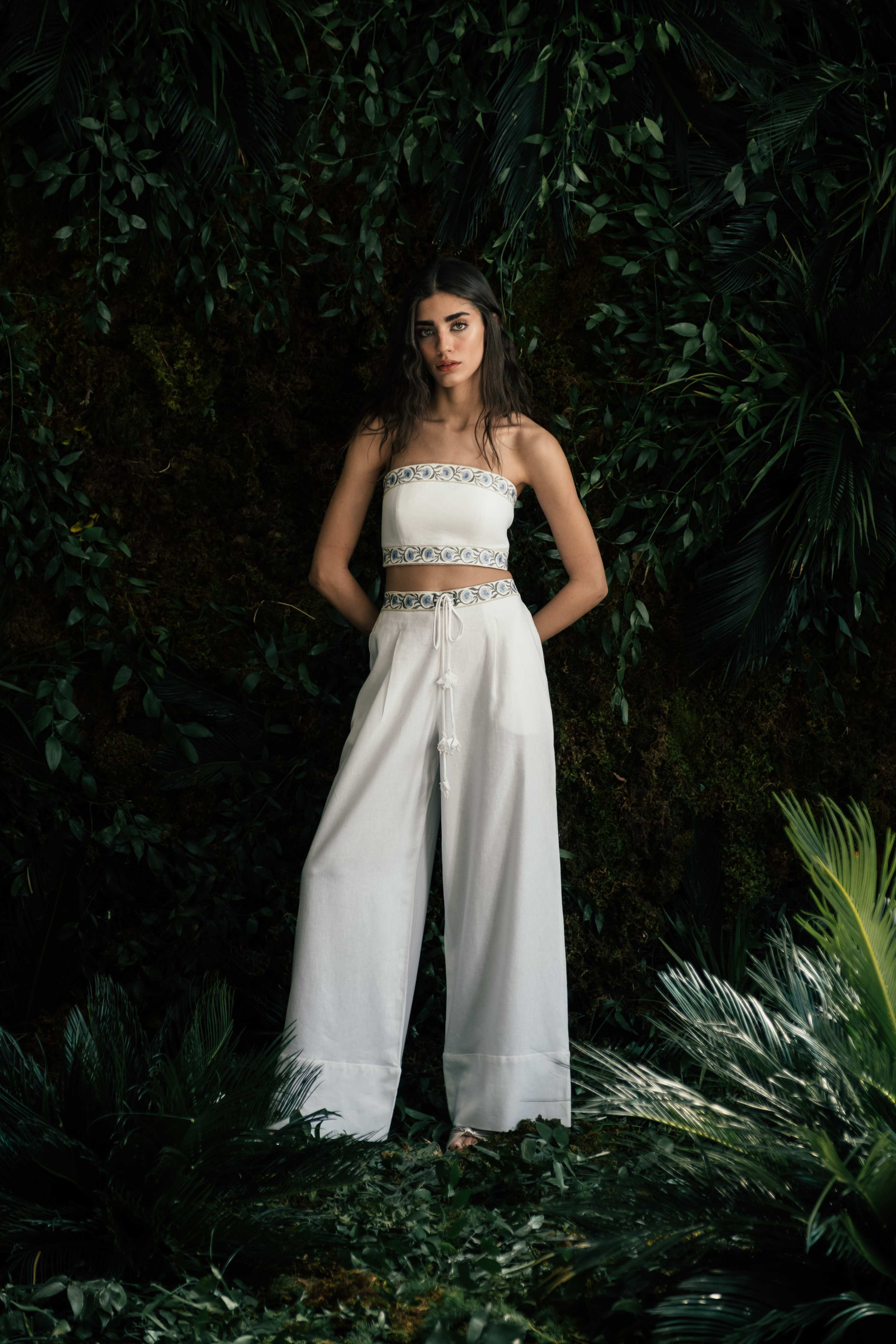 Carnation Pants - White & Blue Bottoms - Pants OVER THE MOON