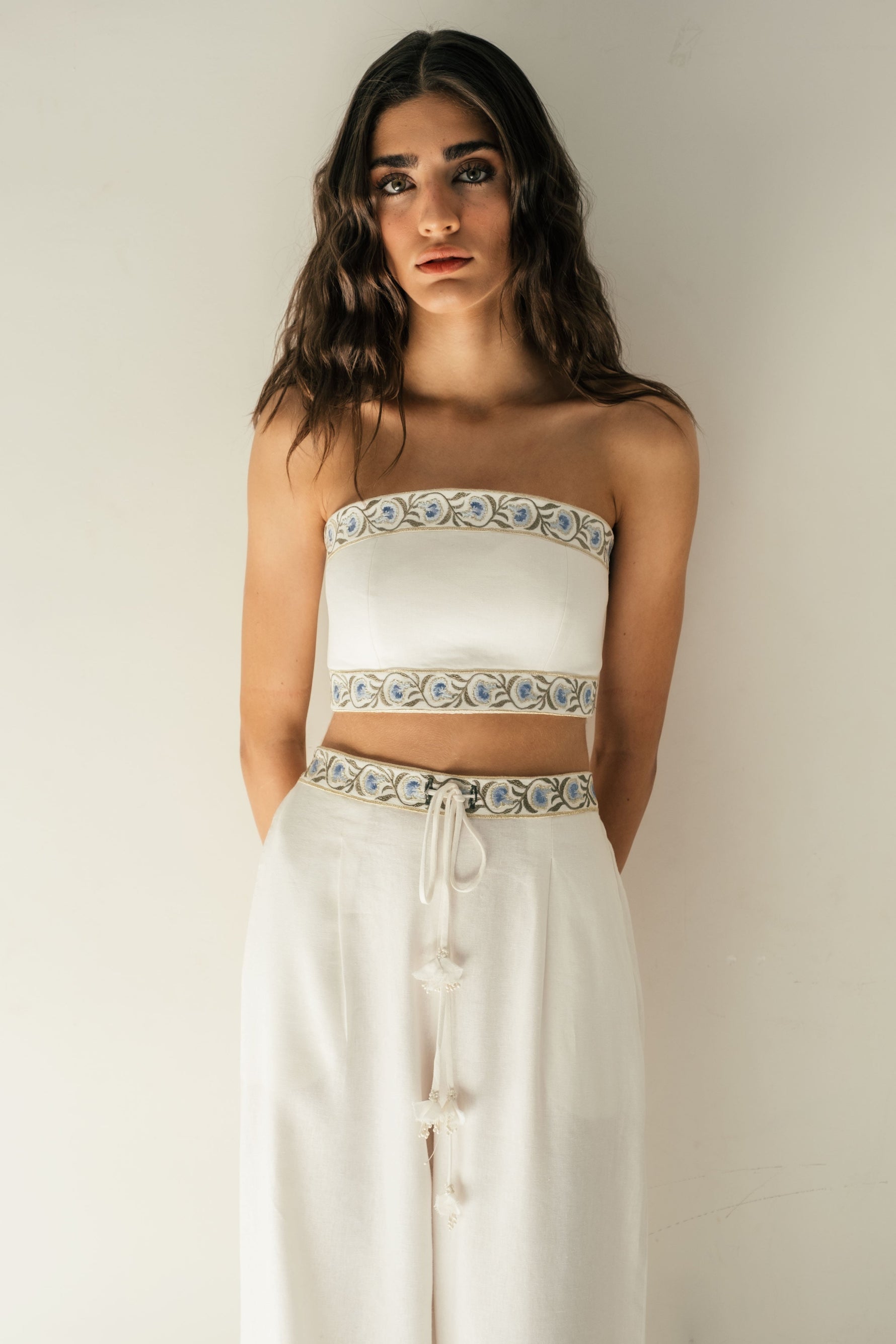 Carnation Pants - White & Blue Bottoms - Pants OVER THE MOON