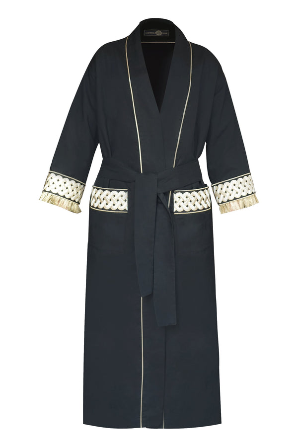 Afshan Fringe Robe - Black Outerwear - Coats & Robes Rosewater House 
