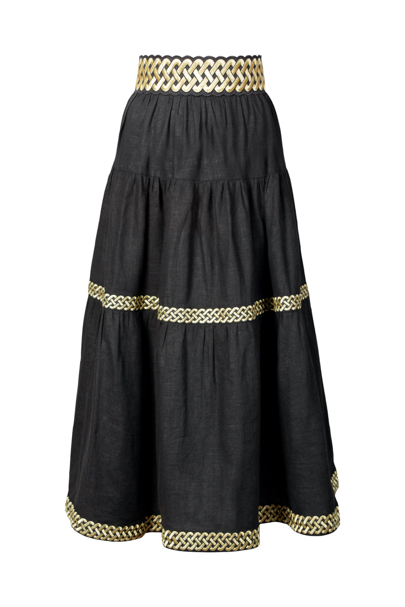Chelgis Skirt - Black & Gold Bottoms - Skirts Rosewater House 