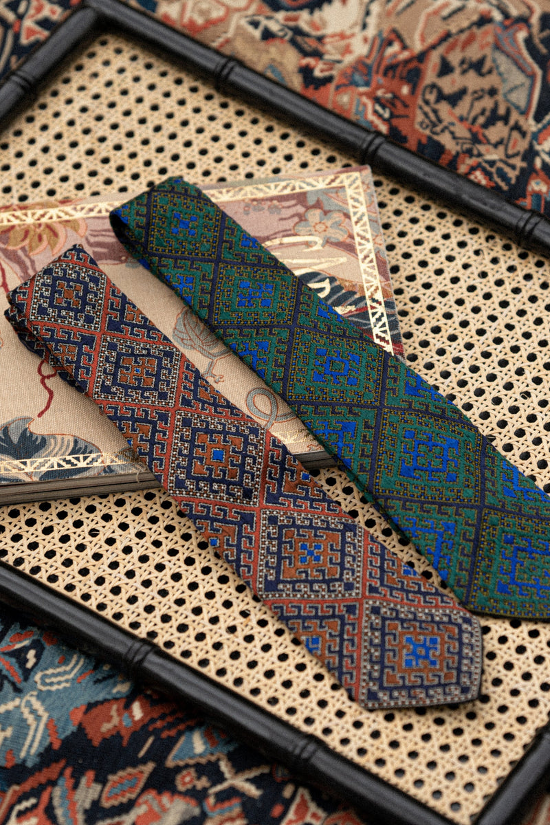 Embroidered Balouch Tie - Green & Blue Rosewater House 