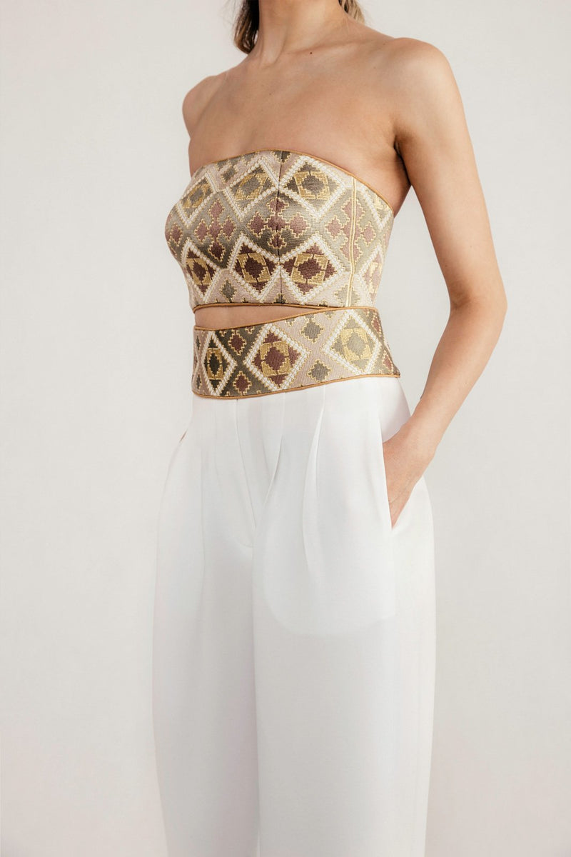 Jahan Bustier + Belt - Khaki Tops Rosewater House 
