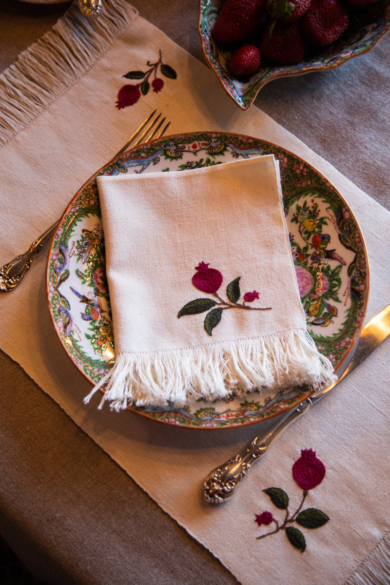 Hand Embroidered Placemats & Napkins - Pomegranates placemats Rosewater House 