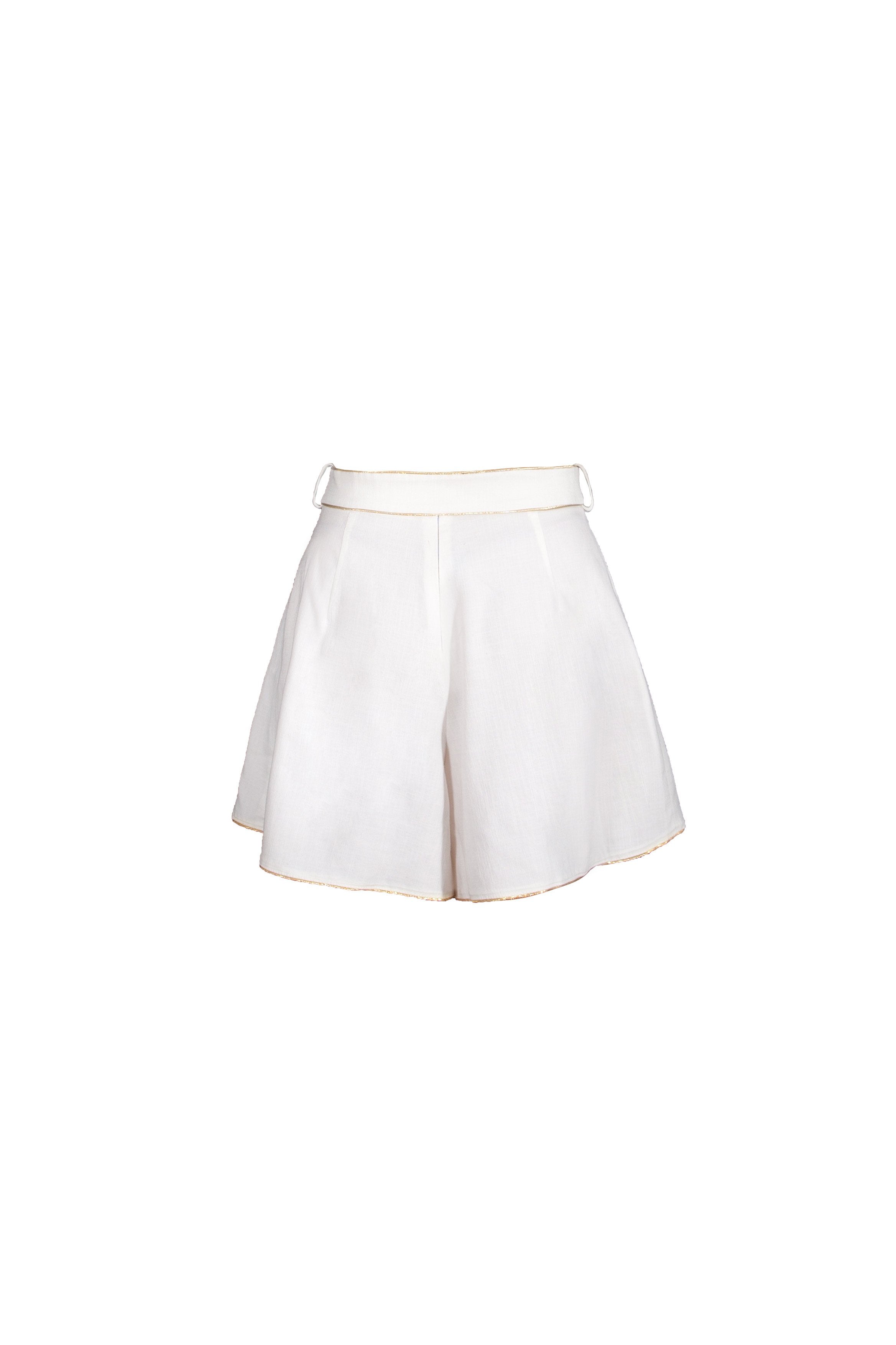Priya Shorts - White & Gold Bottoms-shorts Rosewater House
