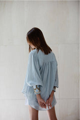Carnation Blouse - Sky Blue & Red Blouses Rosewater House 
