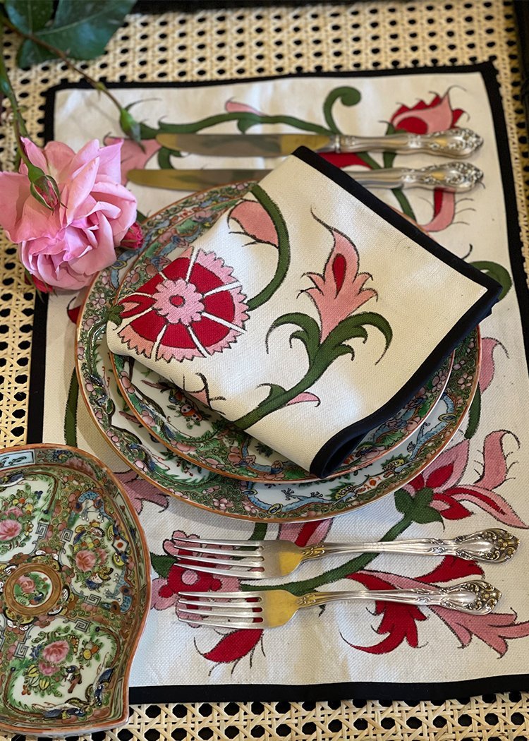 Isfahan Hand-Painted Napkins - Pink & Green Home Accessories Rosewater House 