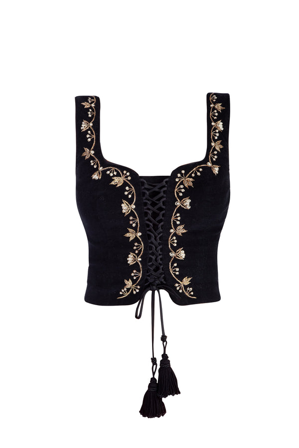 Ivy Embroidered Bustier - Black Rosewater House 